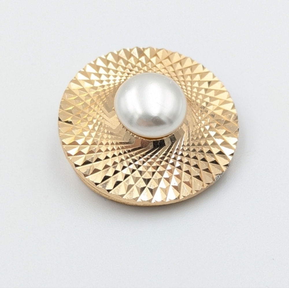 Vintage gold tone West Germany round faux pearl scarf clip / slide / ring